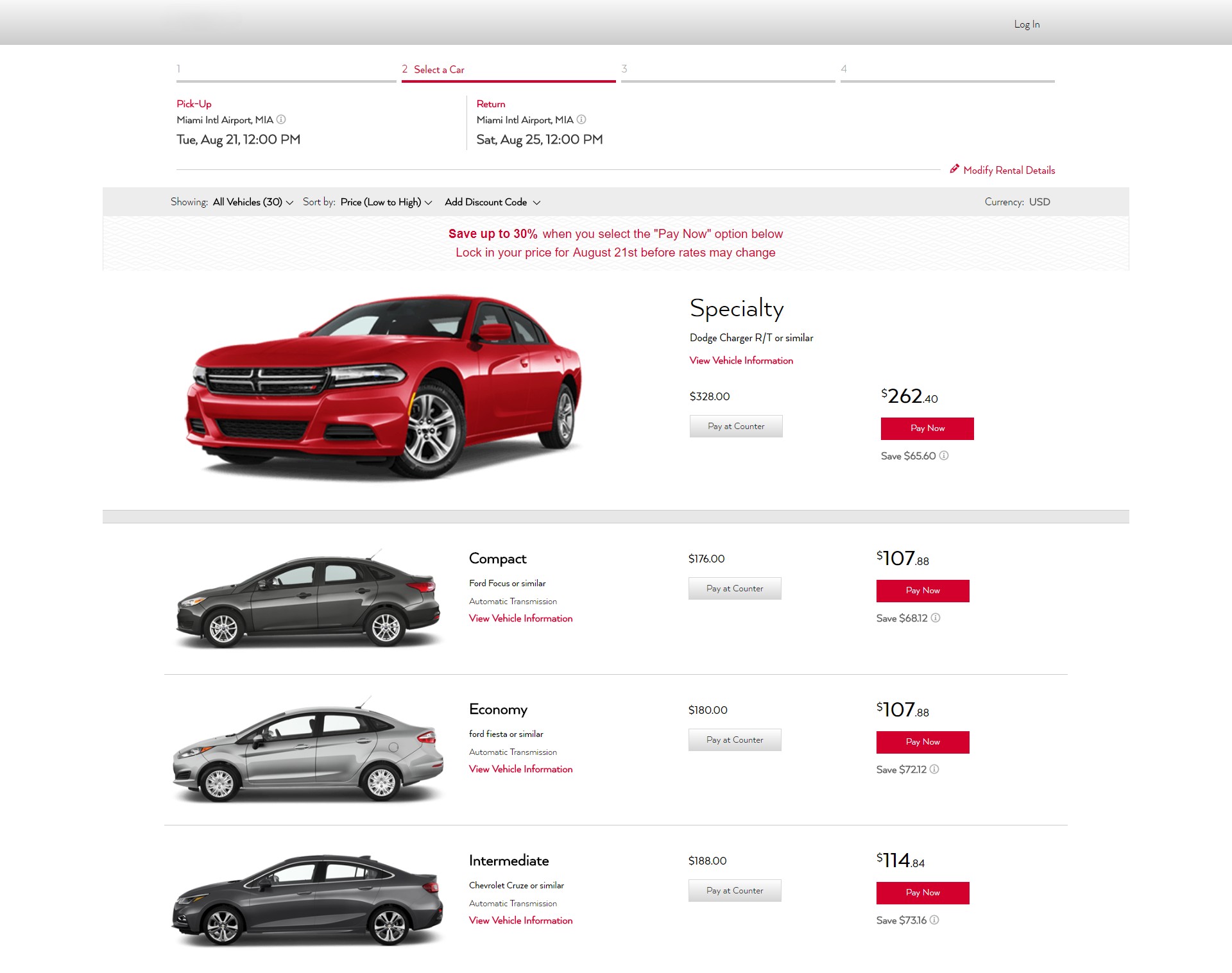 Select Rental Car Page